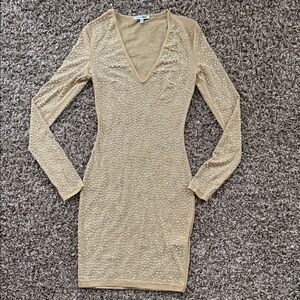 Fashion Nova Elegant Gold Long Sleeve Dress